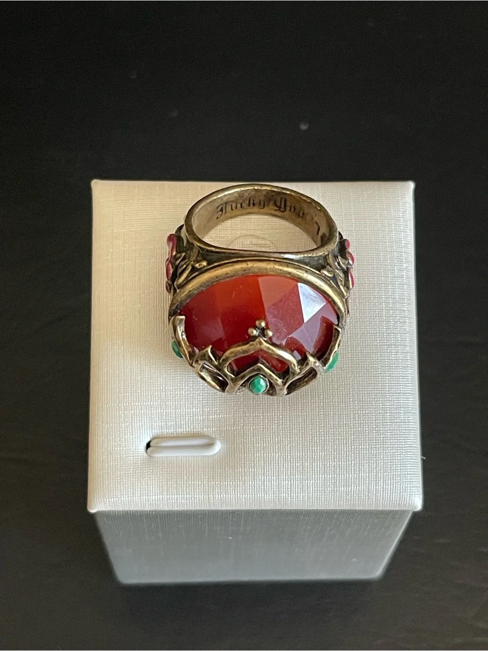 Vintage brass & red agate Statement Ring.